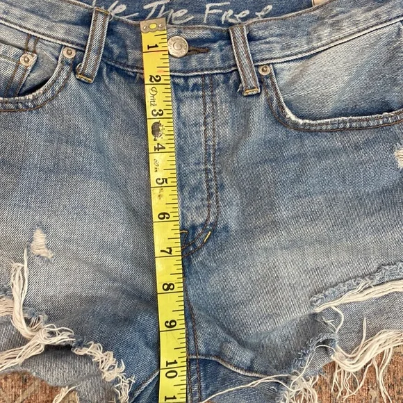 Free People Button Fly Distressed Denim Shorts, Size 27. - Picture 4 of 10